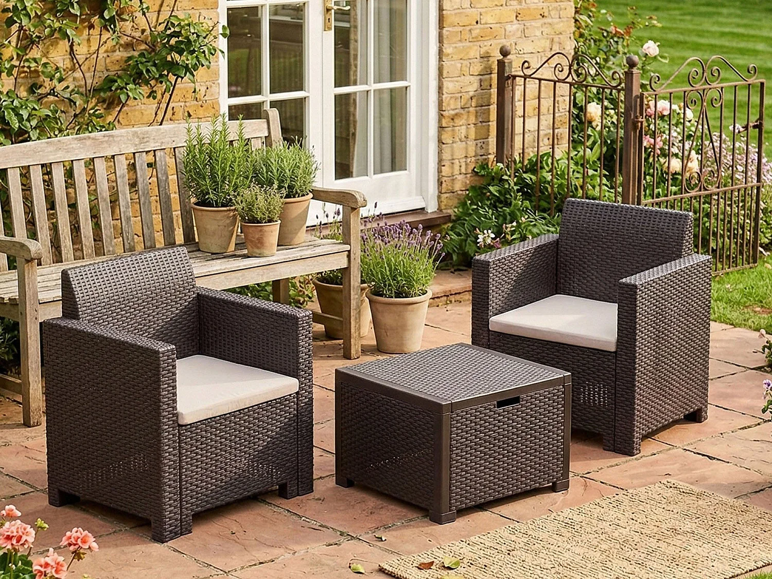Set Salotto da Esterno Apis, 2 Posti Made in Italy, Marrone, Salottino Outdoor