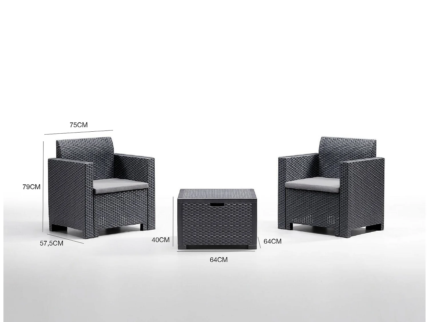 Ensemble de salon d'extérieur Neptune, Ensemble de jardin avec coussins, Ensemble de salon d'intérieur effet rotin, 100% Made in Italy, Anthracite