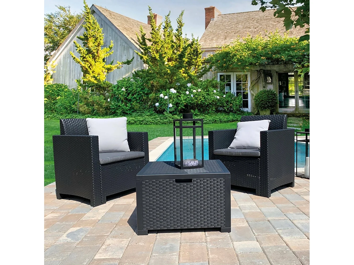 Ensemble de salon d'extérieur Neptune, Ensemble de jardin avec coussins, Ensemble de salon d'intérieur effet rotin, 100% Made in Italy, Anthracite