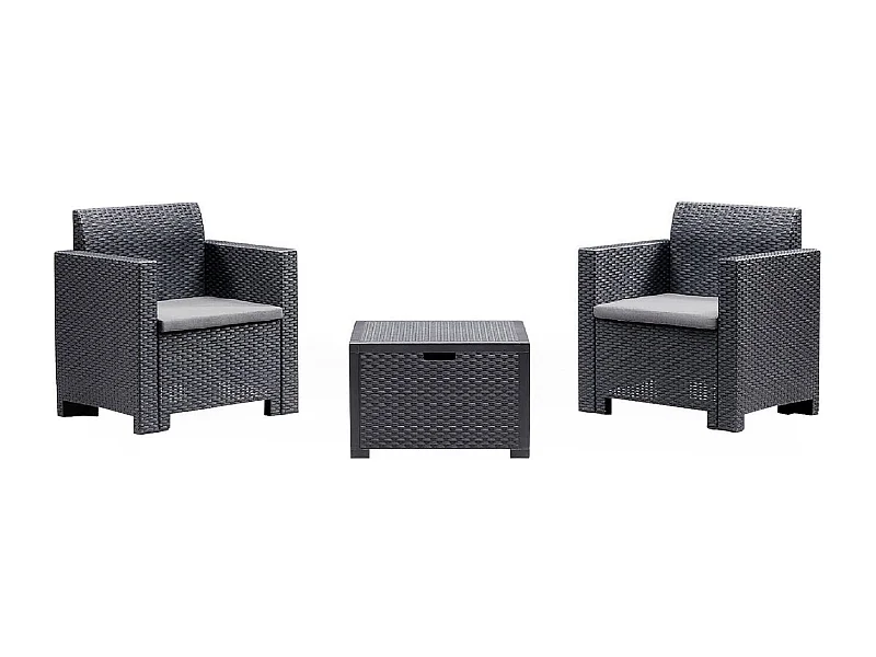 Lounge-Set für den AuÃŸenbereich Neptune, Gartenset mit Kissen, Lounge-Set für den Innenbereich in Rattan-Optik, 100 % Made in Italy, Anthrazit
