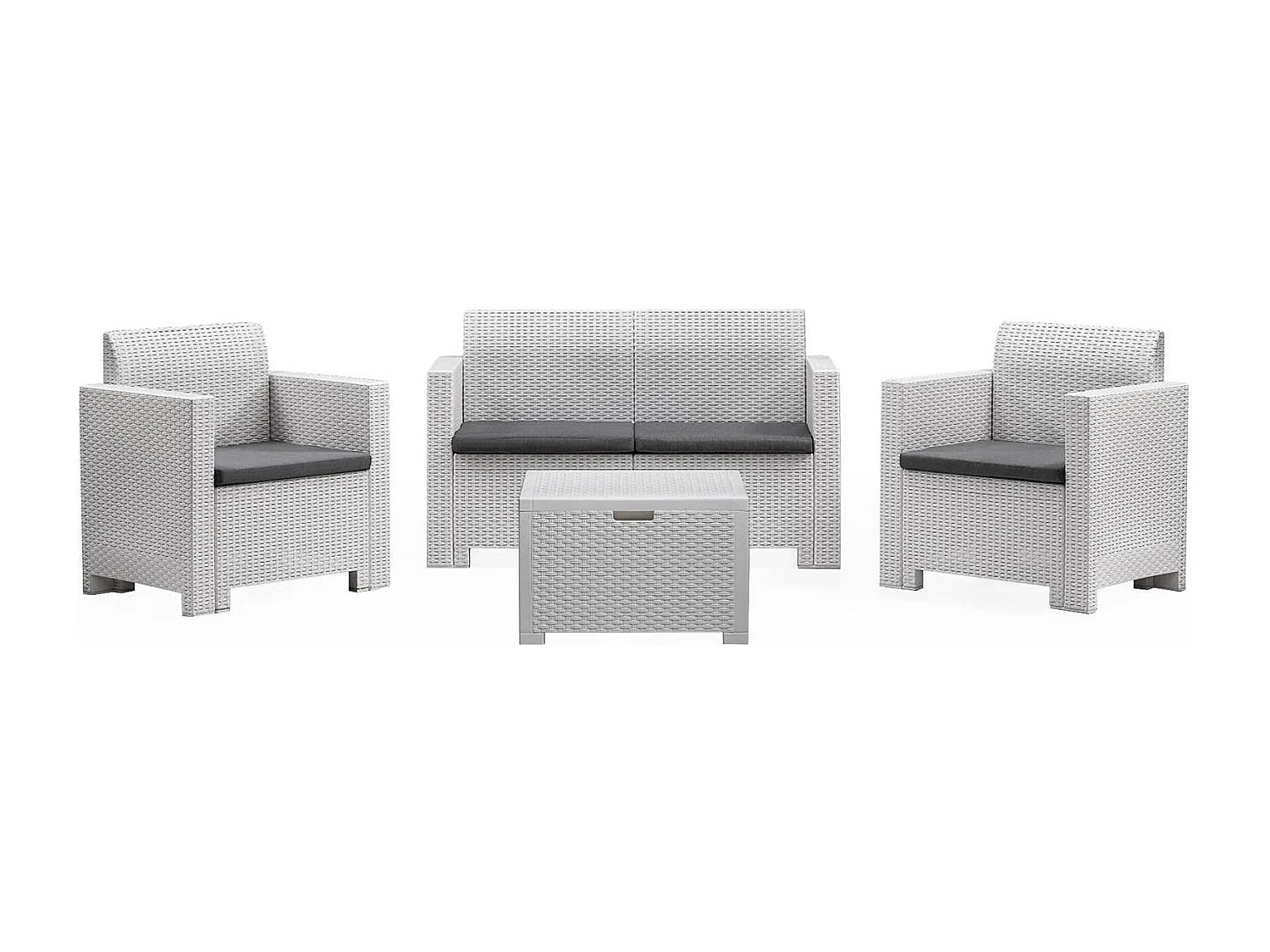 Lounge-Set für den Außenbereich Venere, Garten-Set mit Kissen, Lounge-Set für den Innenbereich in Rattan-Optik, 100 % Made in Italy, Weiß
