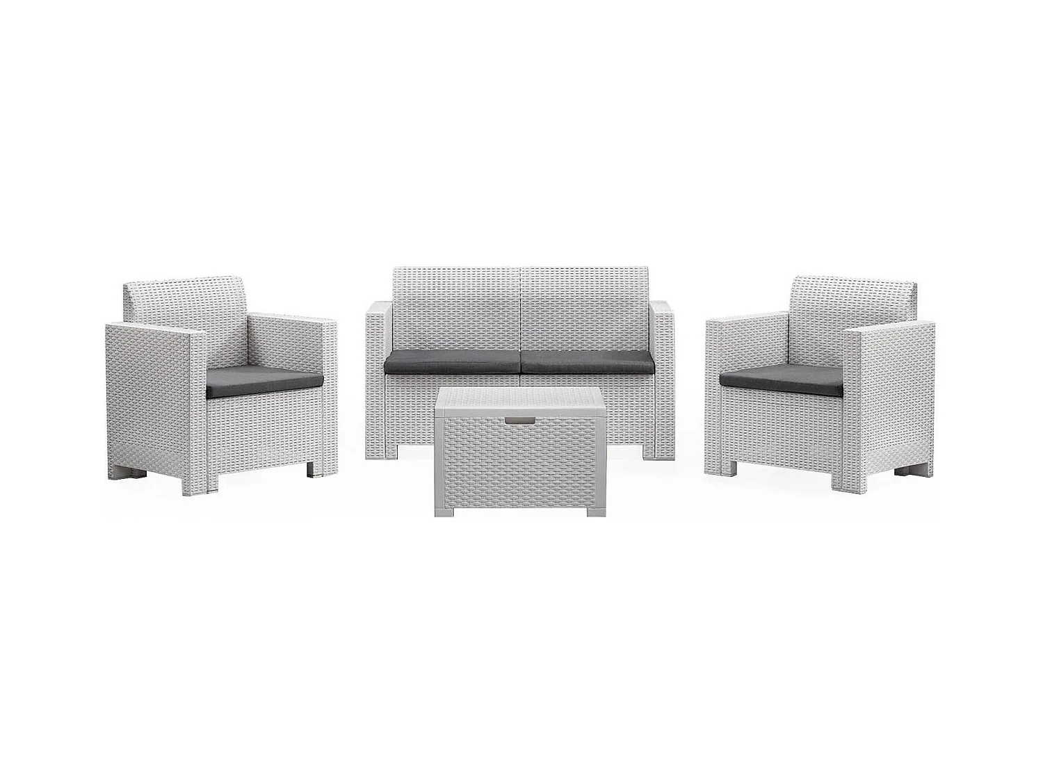 Ensemble de salon d'extérieur Venere, Salon de jardin avec coussins, Salon d'intérieur effet rotin, 100% Made in Italy, Blanc