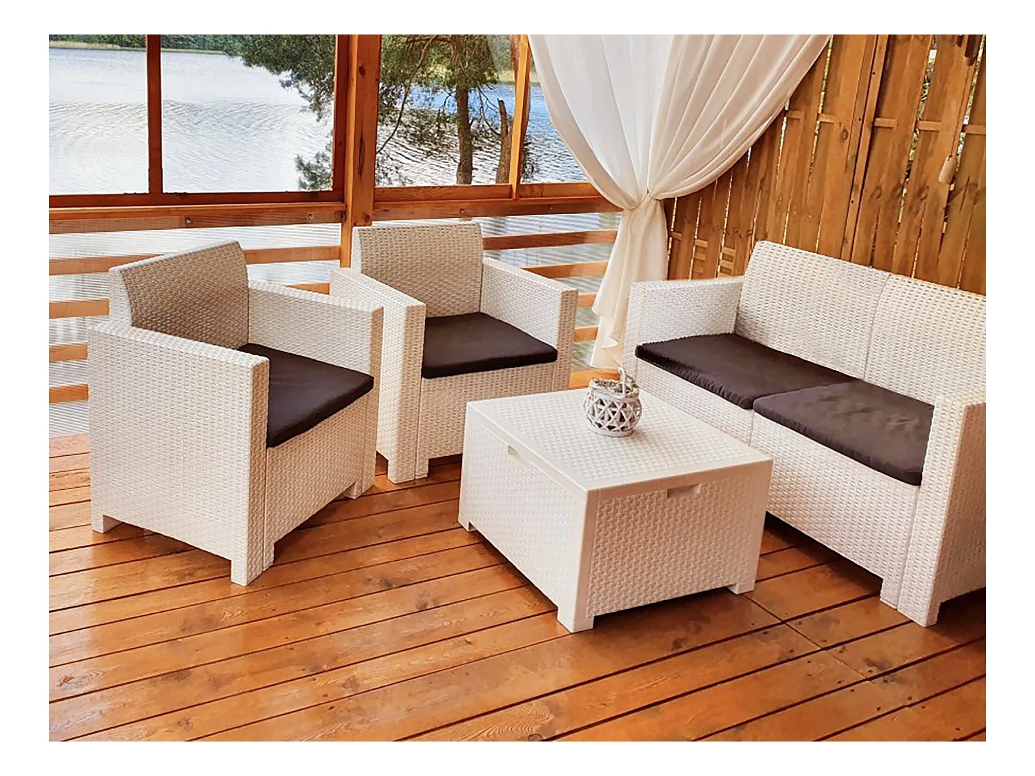Venere loungeset voor buiten, Tuinset met kussens, Loungeset voor binnen en buiten met rotaneffect, 100% Made in Italy, Wit