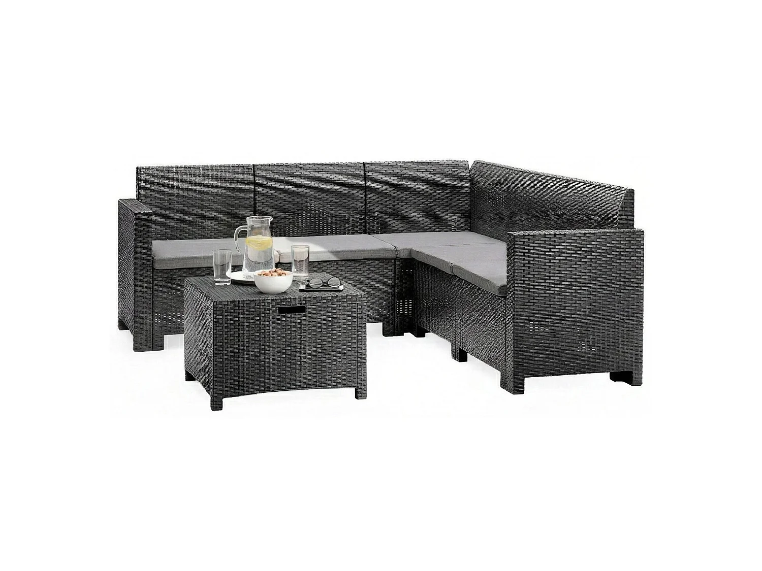 Ensemble de salon d'extérieur Eris, Ensemble de jardin avec coussins, Ensemble de salon d'intérieur effet rotin, 100% Made in Italy, Anthracite