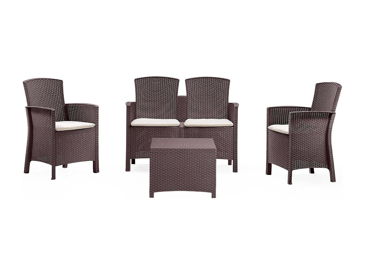 Ensemble de salon d'extérieur Urano, Salon de jardin avec coussins, Salon d'intérieur effet rotin, 100% Made in Italy, Marron