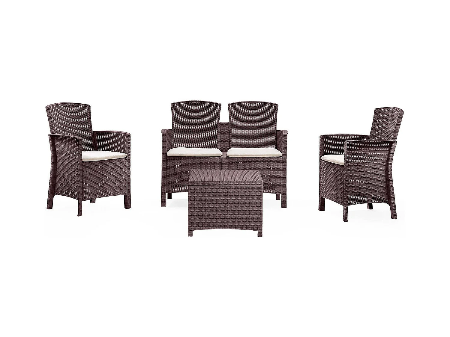 Ensemble de salon d'extérieur Urano, Salon de jardin avec coussins, Salon d'intérieur effet rotin, 100% Made in Italy, Marron