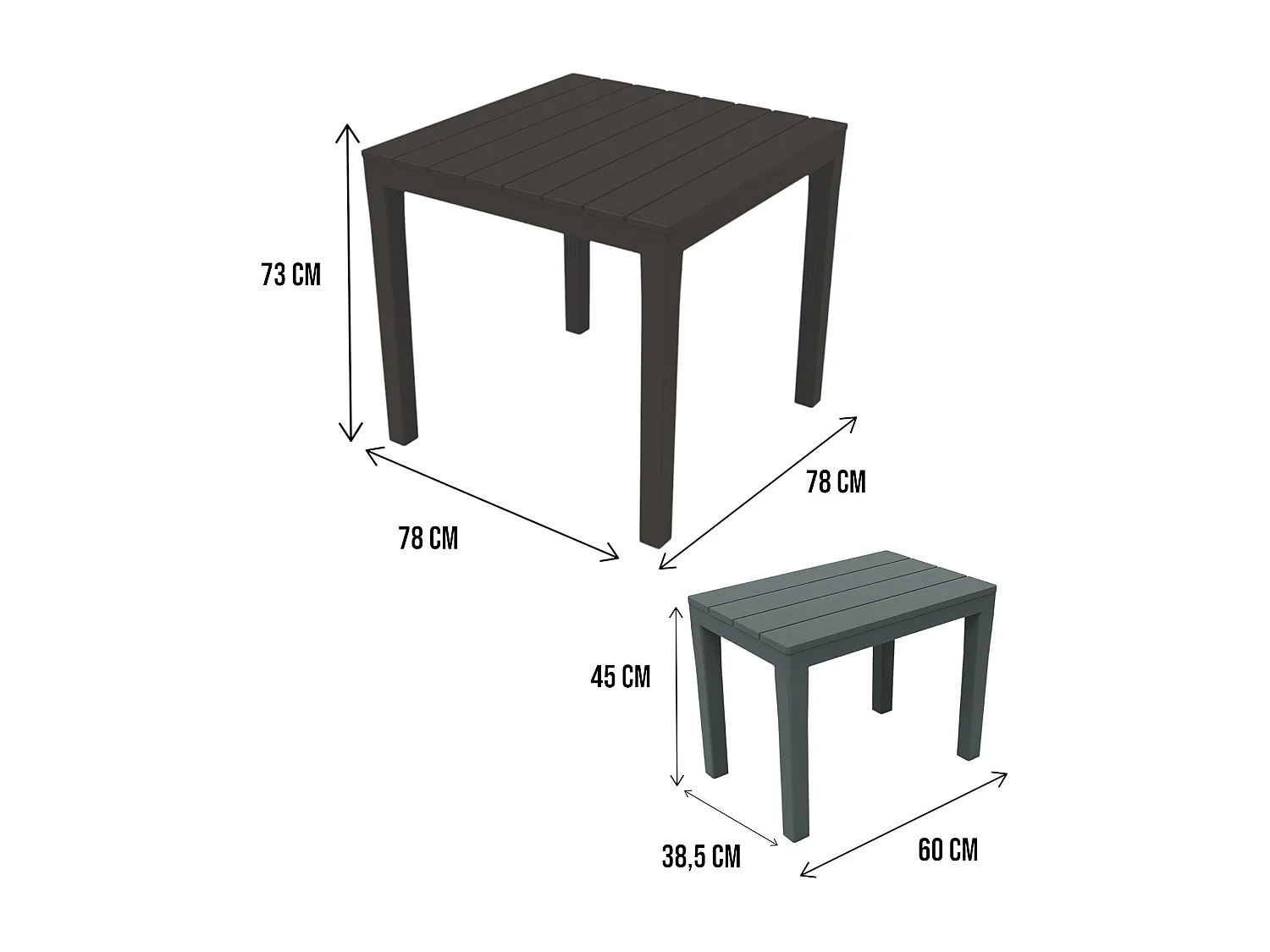 Conjunto lounge externo Dkabash, Conjunto de jardim com 1 mesa quadrada e 2 bancos, Conjunto interno e externo da Pic Nic, 100% Fabricado na Itália, Antracite