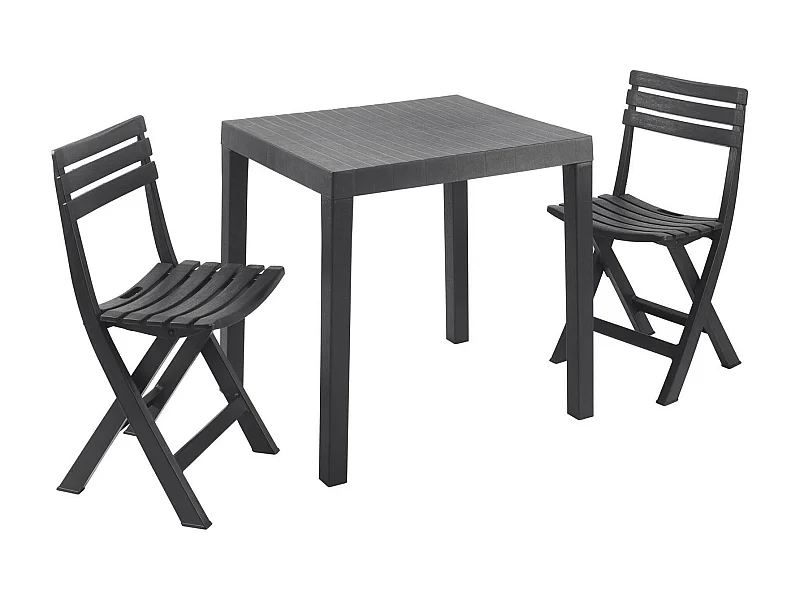 Dlibutt outdoor loungeset, Tuinset met 1 rechthoekige tafel en 2 klapstoelen, Binnen- en buitenset van Pic Nic, 100% Made in Italy, Antraciet