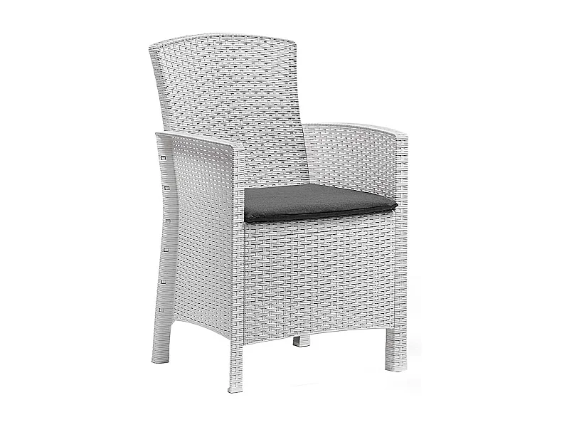 Conjunto lounge para exterior Júpiter, Conjunto de jardim com almofadas, Conjunto lounge interior e exterior com efeito Rattan, 100% Fabricado em Itália, Branco