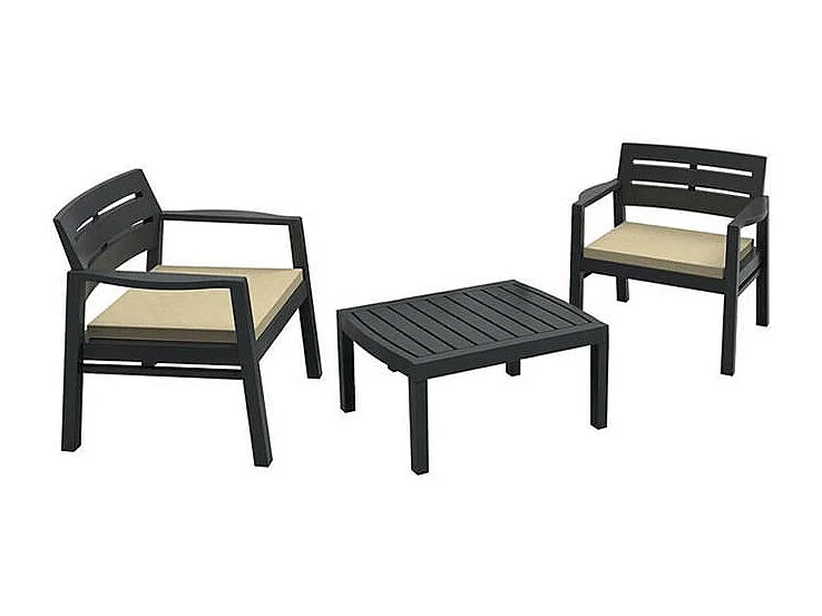 Set salon dextérieur Dalfier, Salon de jardin composé de 2 fauteuils et 1 table basse, Salon intérieur et extérieur avec coussins, 100% Made in Italy, Anthracite