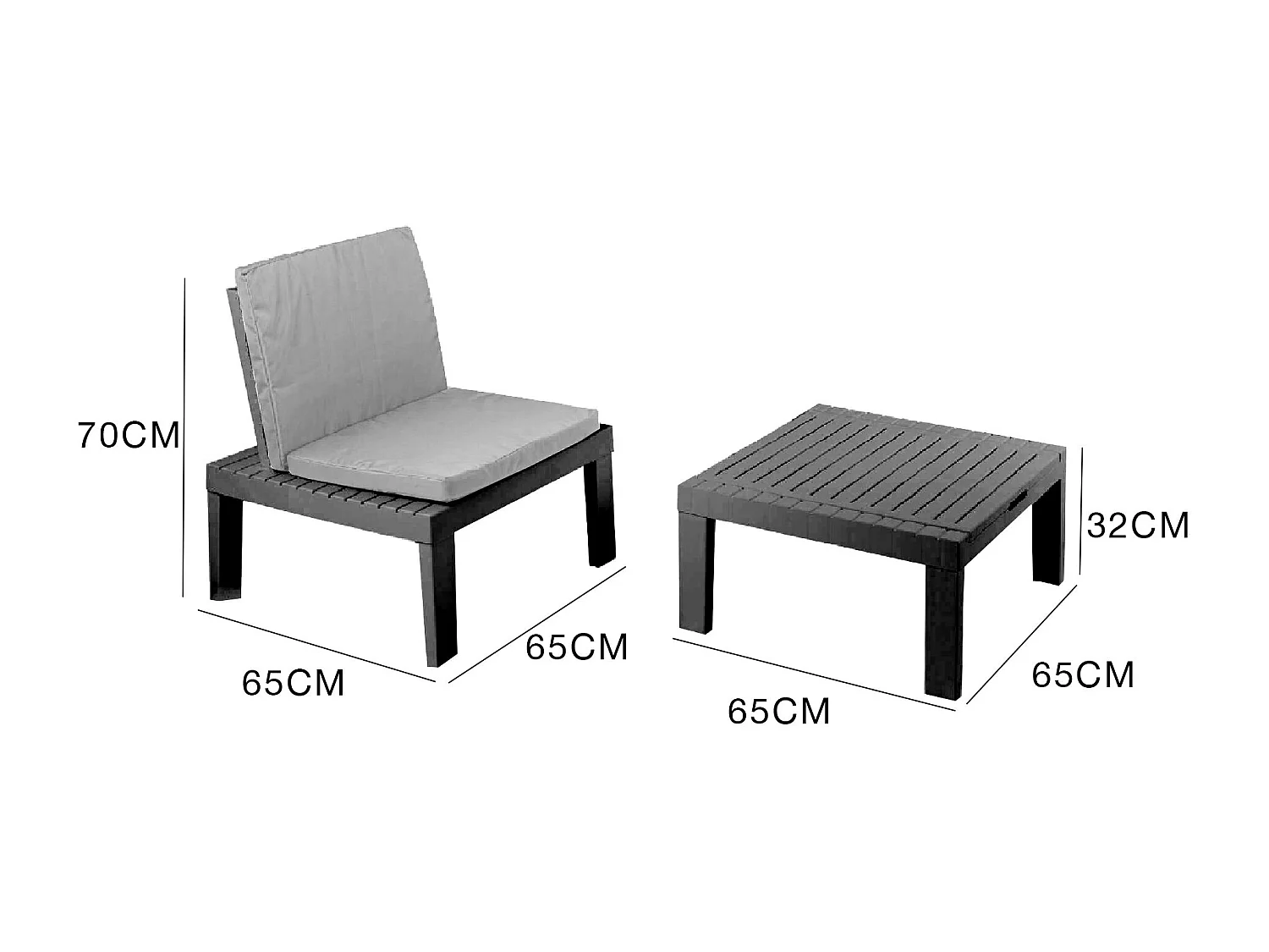 Dmora set Salotto da Esterno Cervia Nero Antracite 2 Posti Impermeabile Idrorepellente, Salottino Outdoor un Tavolino