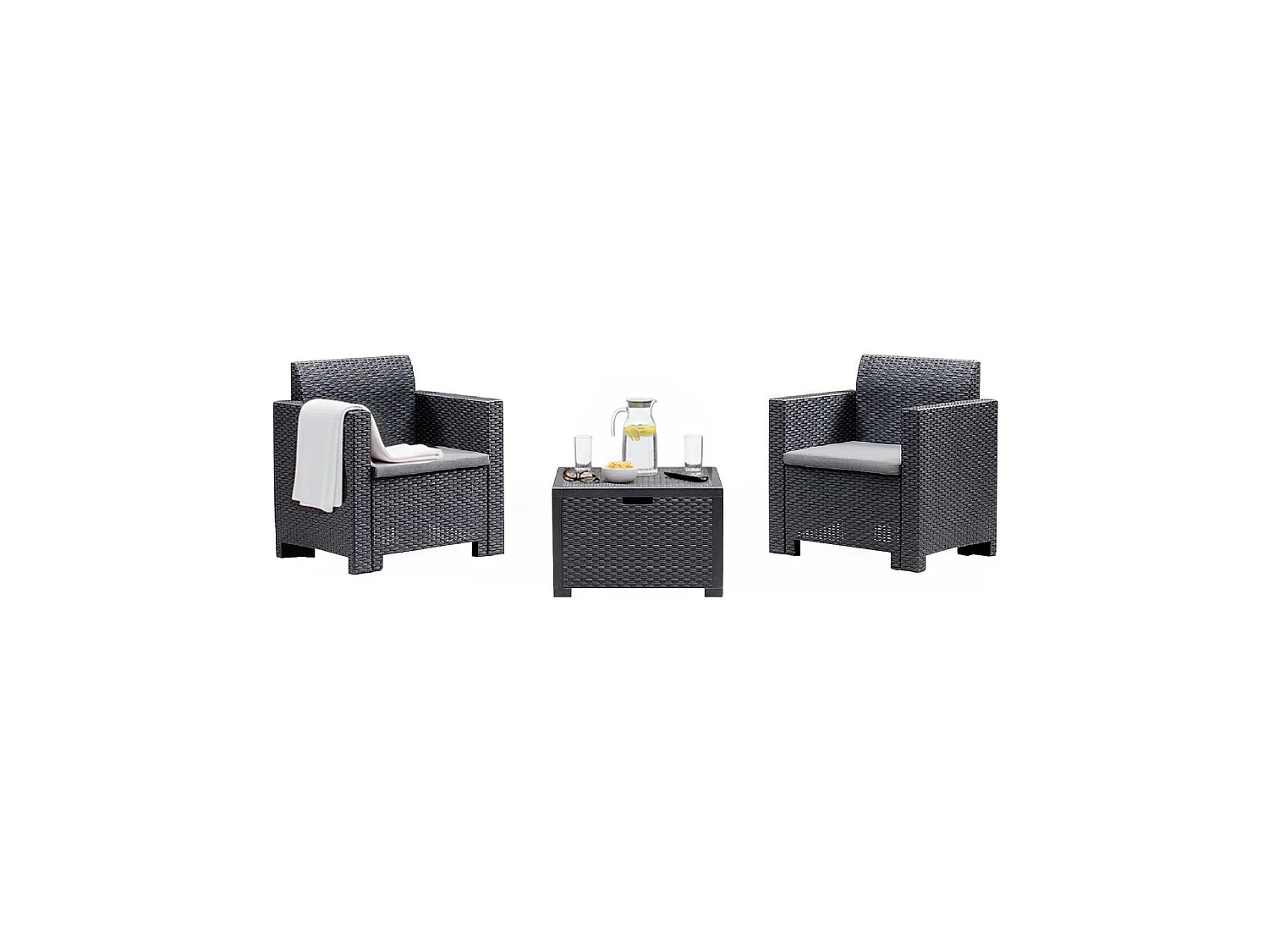 Dkrajn outdoor loungeset, Tuinset met kussens, Rotan effect loungeset voor binnen en buiten, 100% Made in Italy, Antraciet