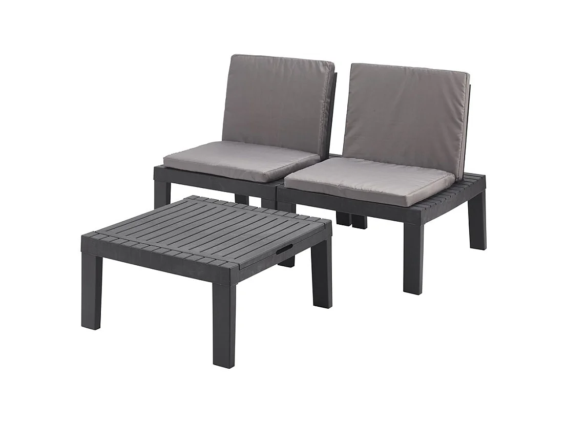 Dbaggi outdoor loungeset, Tuinset met 2 stoelen met rugleuning en 1 multifunctionele module, Lounge met kussens, 100% Made in Italy, Antraciet