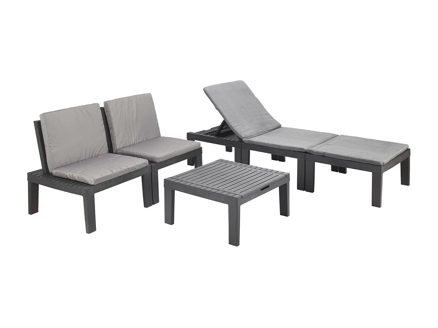 Dbaggi outdoor loungeset, Tuinset met 2 stoelen met rugleuning en 1 multifunctionele module, Lounge met kussens, 100% Made in Italy, Antraciet