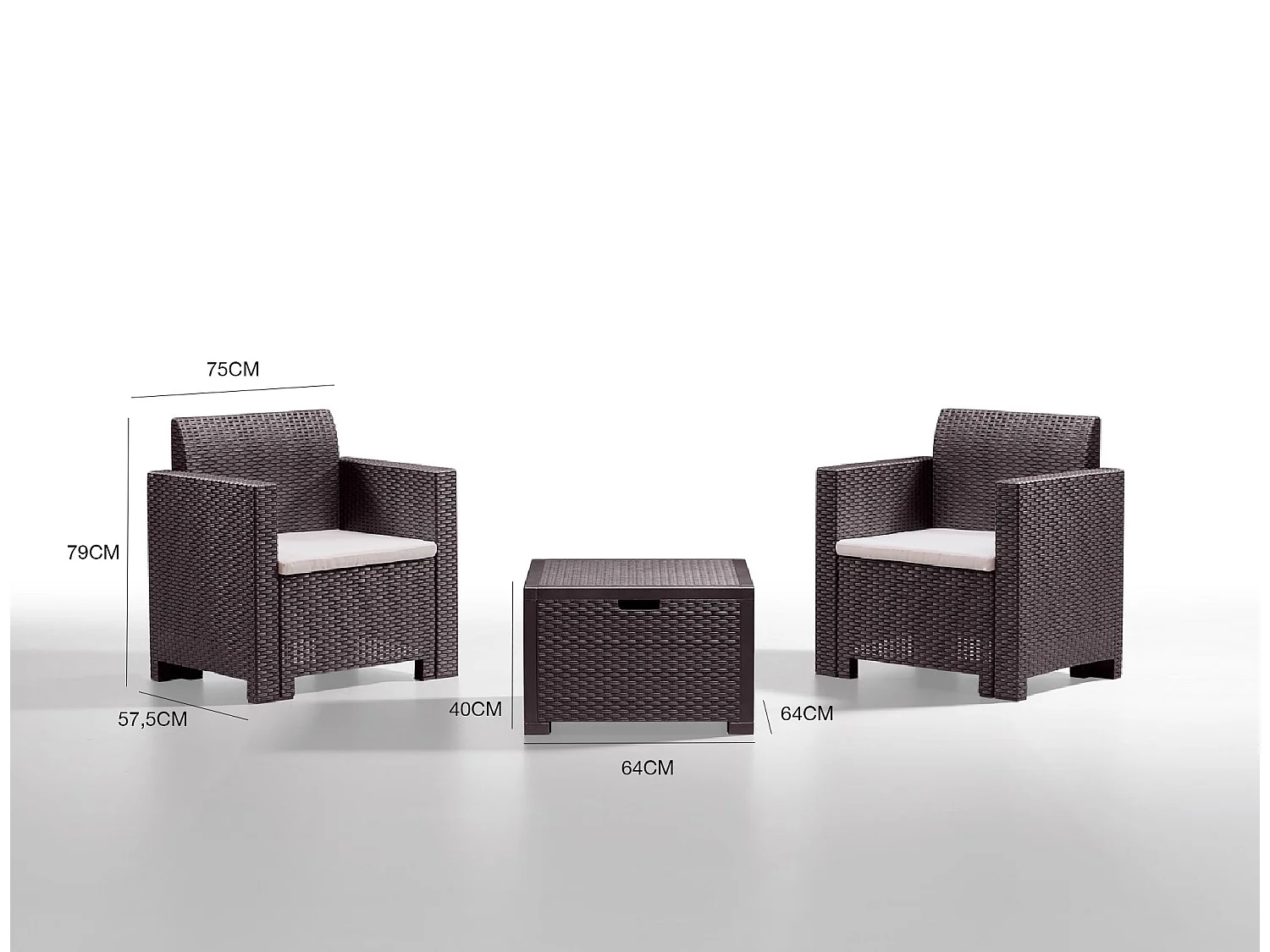 Conjunto de salón exterior Neptune, Conjunto de jardín con cojines, Conjunto de salón interior efecto ratán, 100% Made in Italy, Marrón