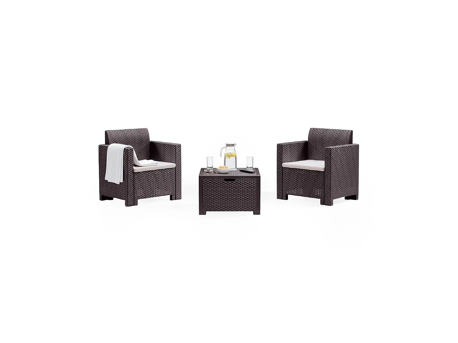 Ensemble de salon d'extérieur Neptune, Ensemble de jardin avec coussins, Ensemble de salon d'intérieur effet rotin, 100% Made in Italy, Marron