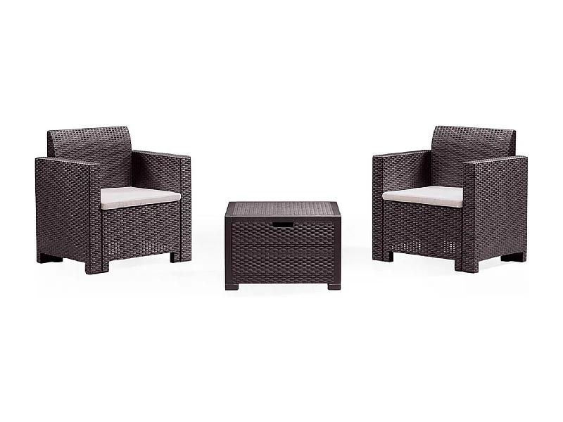 Conjunto de salón exterior Neptune, Conjunto de jardín con cojines, Conjunto de salón interior efecto ratán, 100% Made in Italy, Marrón