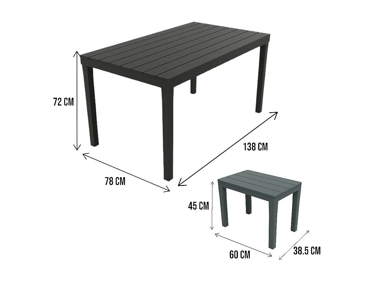 Set salon dextérieur Dmascar, Ensemble de jardin avec 1 table rectangulaire et 4 bancs, Ensemble Pic Nic intérieur et extérieur, 100% Made in Italy, Anthracite