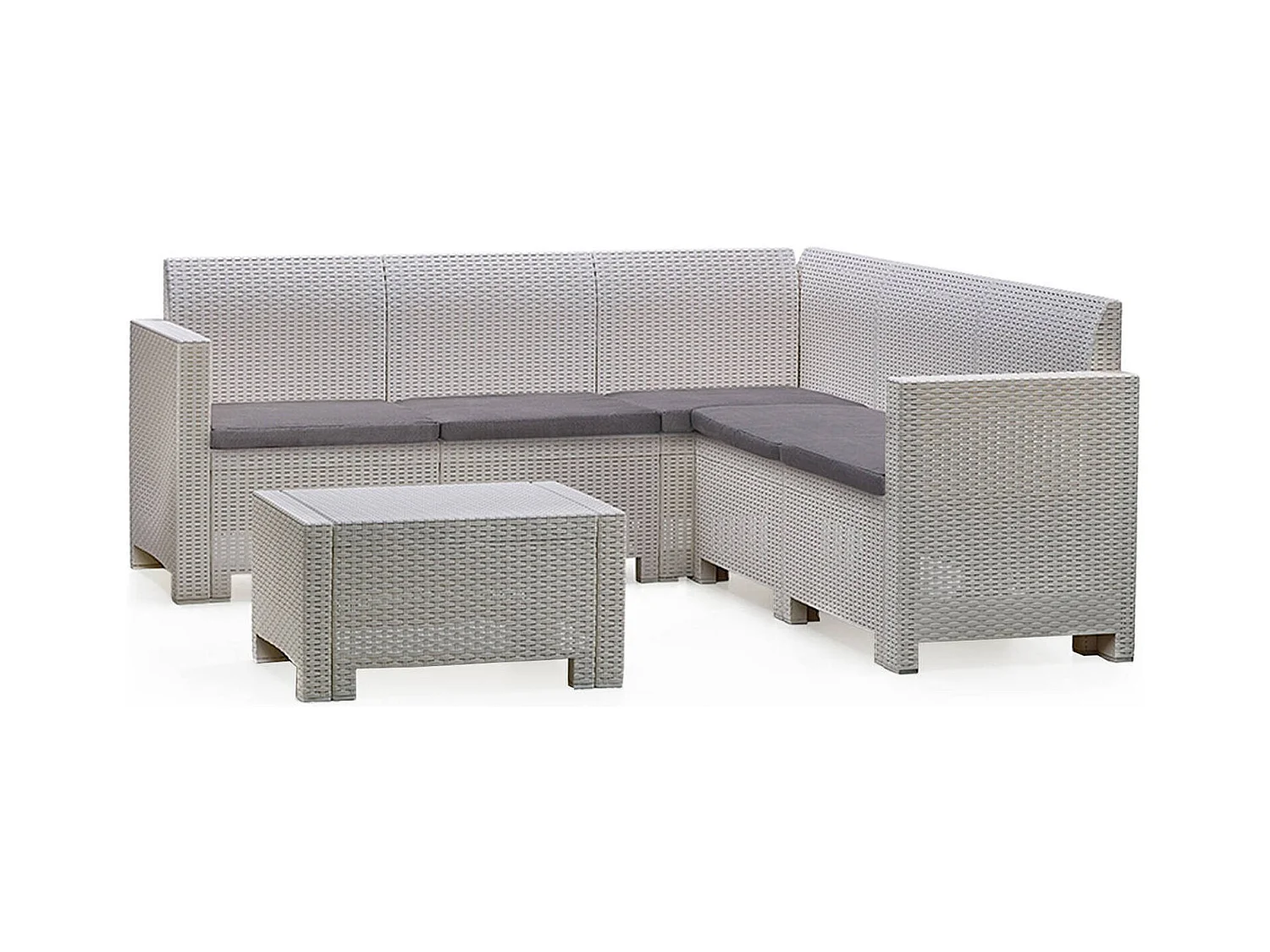 Ensemble de salon d'extérieur Eris, Ensemble de jardin avec coussins, Ensemble de salon d'intérieur effet rotin, 100% Made in Italy, Blanc