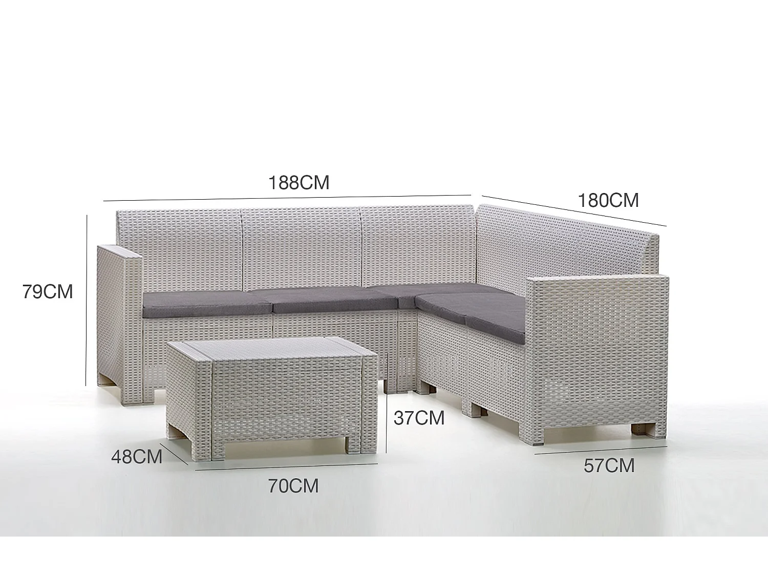 Dmora tuinset Eris Wit, 5 plaatsen, waterdicht: buitenlounge met tafeltje, Made in Italy