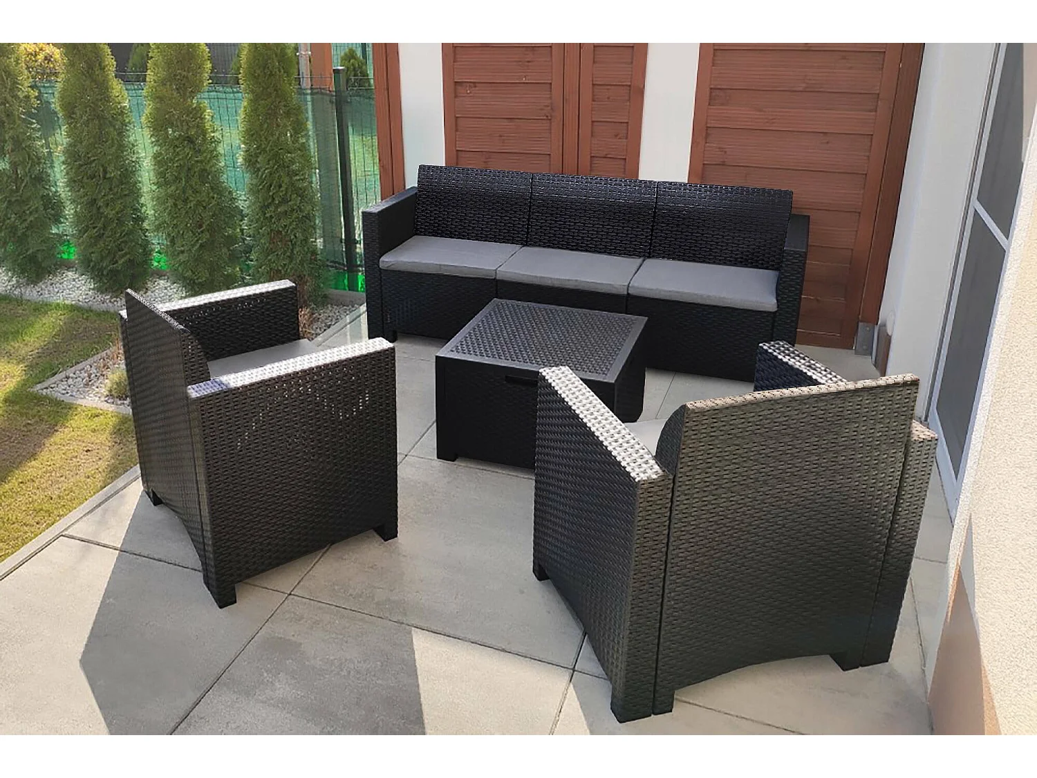 Dmora Lounge Set Venus Zwart Antraciet 5 Zitplaatsen, Schokbestendig, Waterdicht, Italiaans Outdoor Salon met Tafel