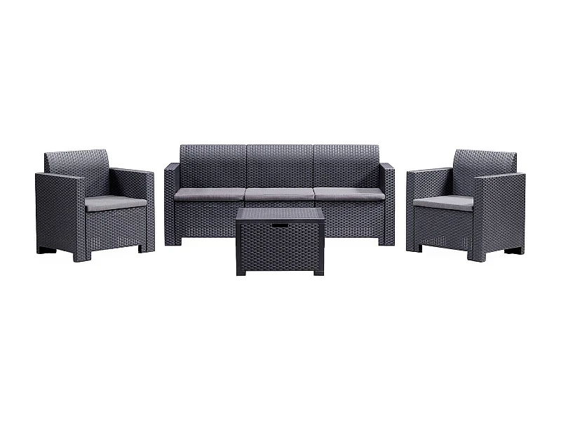 Venus loungeset voor buiten, Tuinset met kussens, Loungeset voor binnen en buiten met rotaneffect, 100% Made in Italy, Antraciet