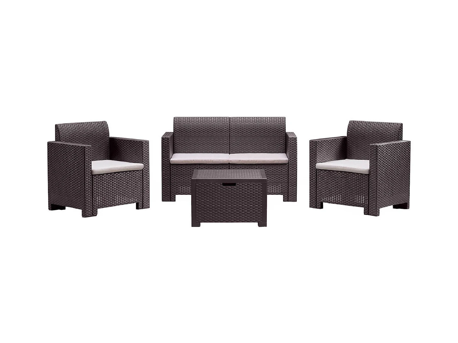 Ensemble de salon d'extérieur Venere, Ensemble de jardin avec coussins, Ensemble de salon d'intérieur effet rotin, 100% Made in Italy, Marron