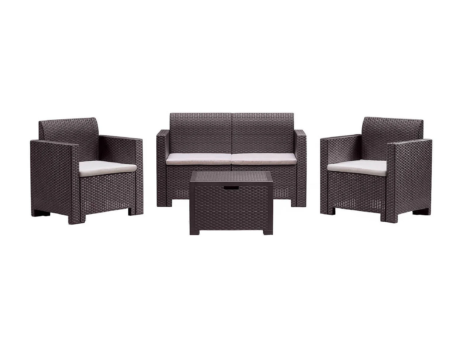 Ensemble de salon d'extérieur Venere, Ensemble de jardin avec coussins, Ensemble de salon d'intérieur effet rotin, 100% Made in Italy, Marron