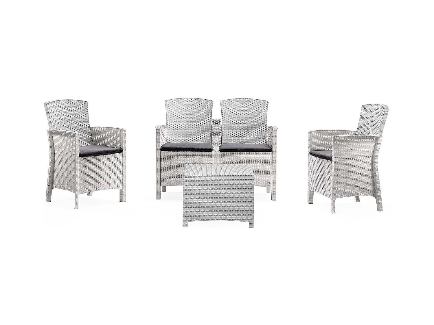 Conjunto de salón exterior Urano, Conjunto de jardín con cojines, Conjunto de salón interior efecto ratán, 100% Made in Italy, Blanco