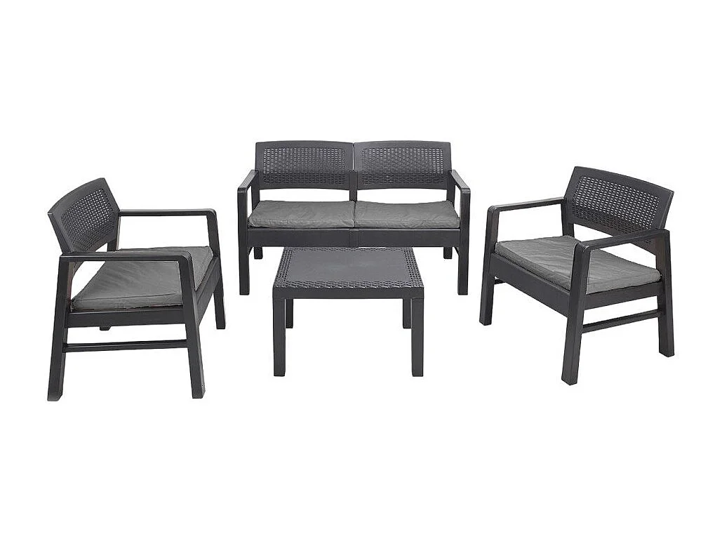 Outdoor-Lounge-Set Dauter, Gartengarnitur mit 2 Sesseln, 1 Sofa und 1Couchtisch, Sitzecke in Rattan-Optik mit Kissen, 100 % Made in Italy, Anthrazit