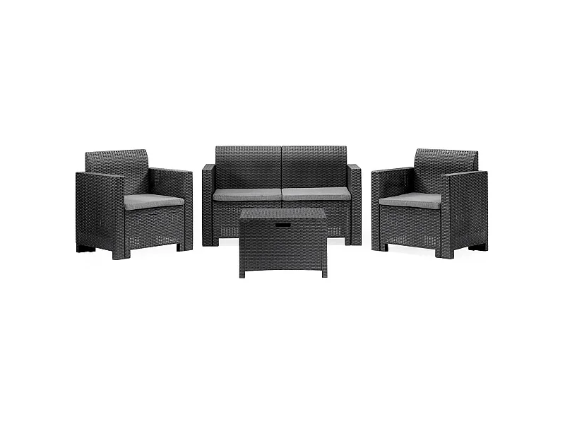 Lounge-Set für den Außenbereich Venere, Garten-Set mit Kissen, Lounge-Set für den Innenbereich in Rattan-Optik, 100 % Made in Italy, Anthrazit