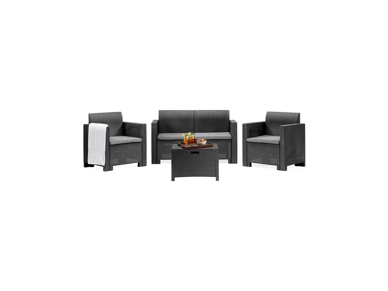 Ensemble de salon d'extérieur Venere, Ensemble de jardin avec coussins, Ensemble de salon d'intérieur effet rotin, 100% Made in Italy, Anthracite