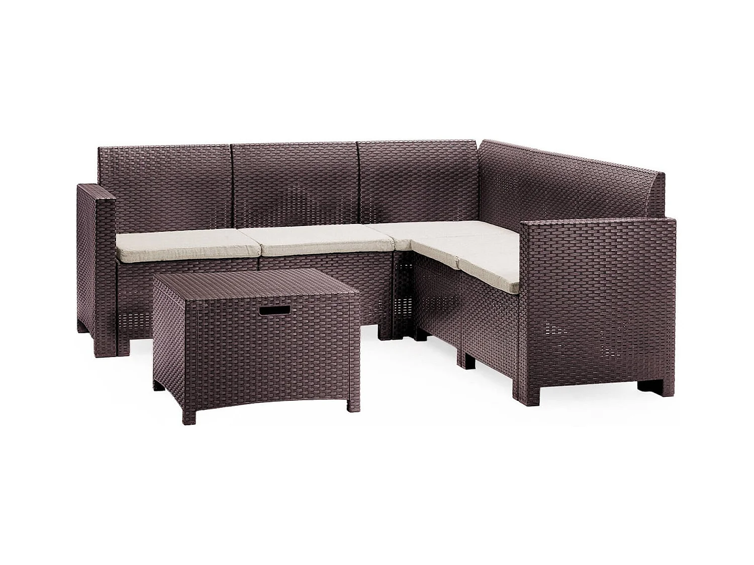 Ensemble de salon d'extérieur Eris, Ensemble de jardin avec coussins, Ensemble de salon d'intérieur effet rotin, 100% Made in Italy, Marron
