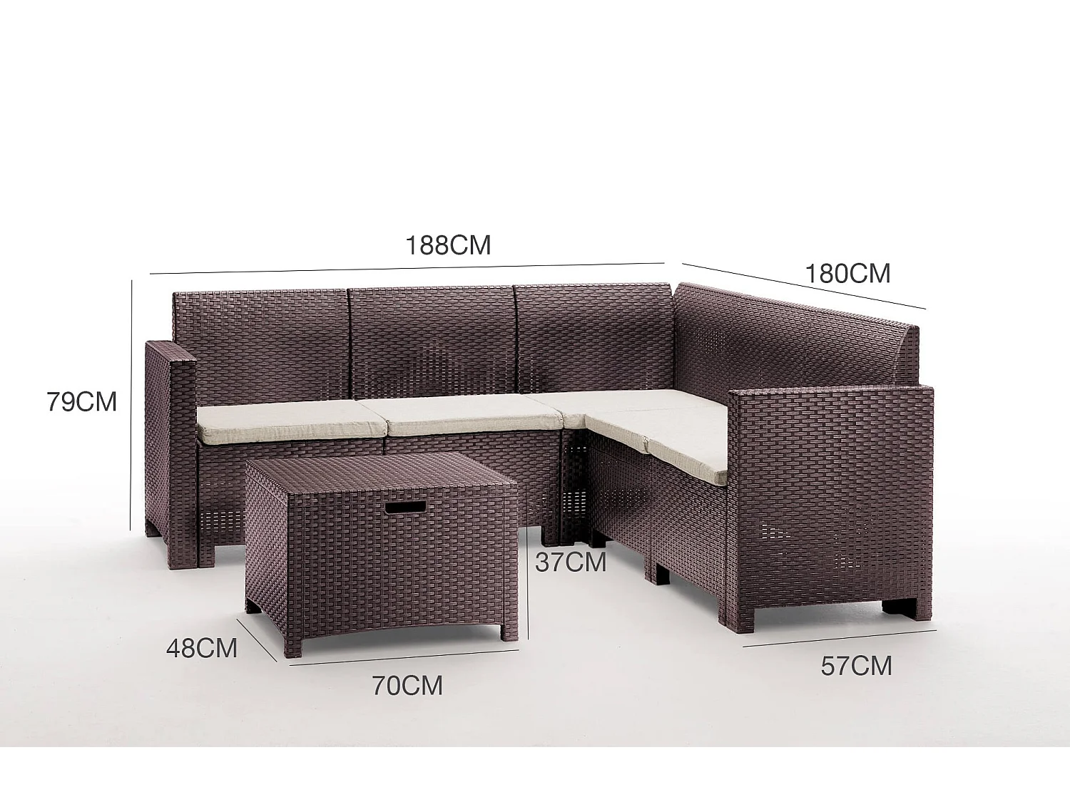 Dmora set Salotto da Esterno Eris Marrone 5 Posti Antiurto, Waterproof, 100% Resina Riciclabile, Lavabile, Salottino Outdoor un Tavolino Made in Italy