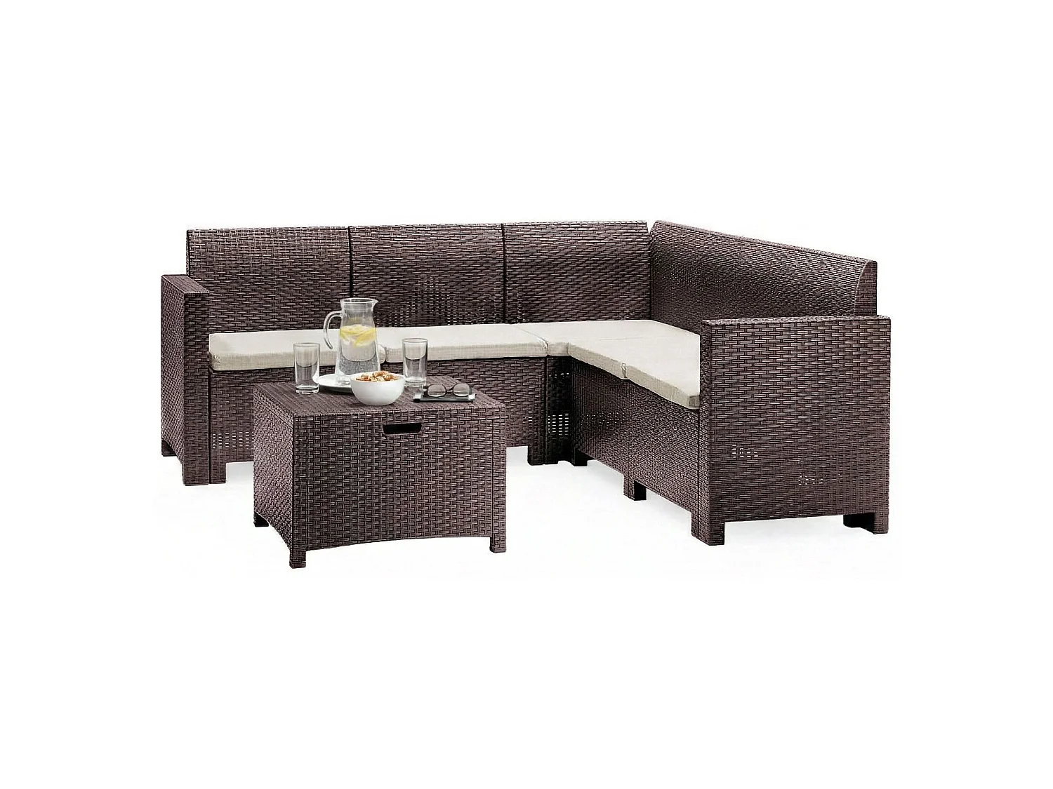 Ensemble de salon d'extérieur Eris, Ensemble de jardin avec coussins, Ensemble de salon d'intérieur effet rotin, 100% Made in Italy, Marron