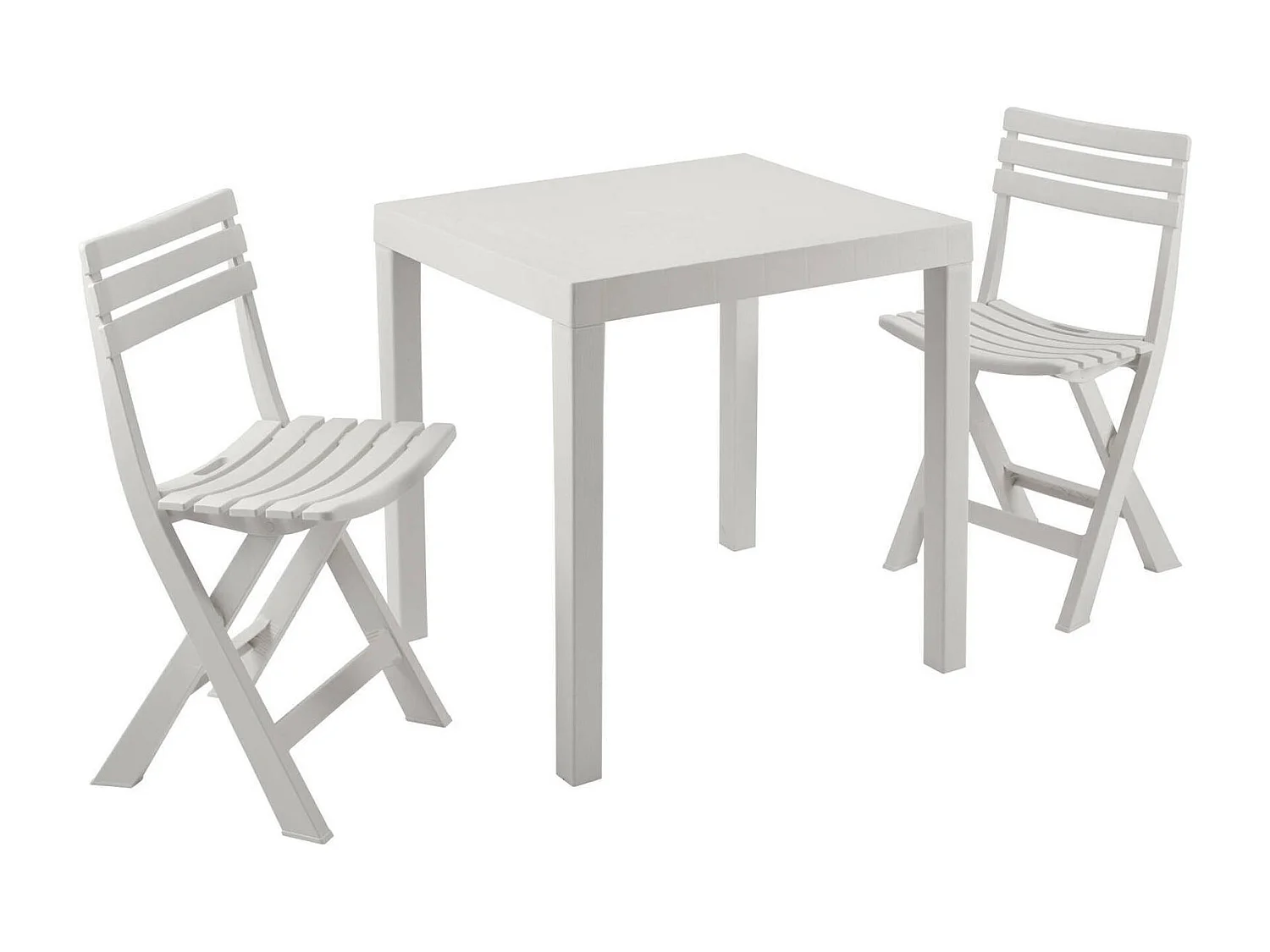 Salón de Jardín Dlibutt, Conjunto de jardín con 1 rectangular y 2 sillas plegables Pic Nic conjunto interior y exterior, 100% Made in Italy, Blanco