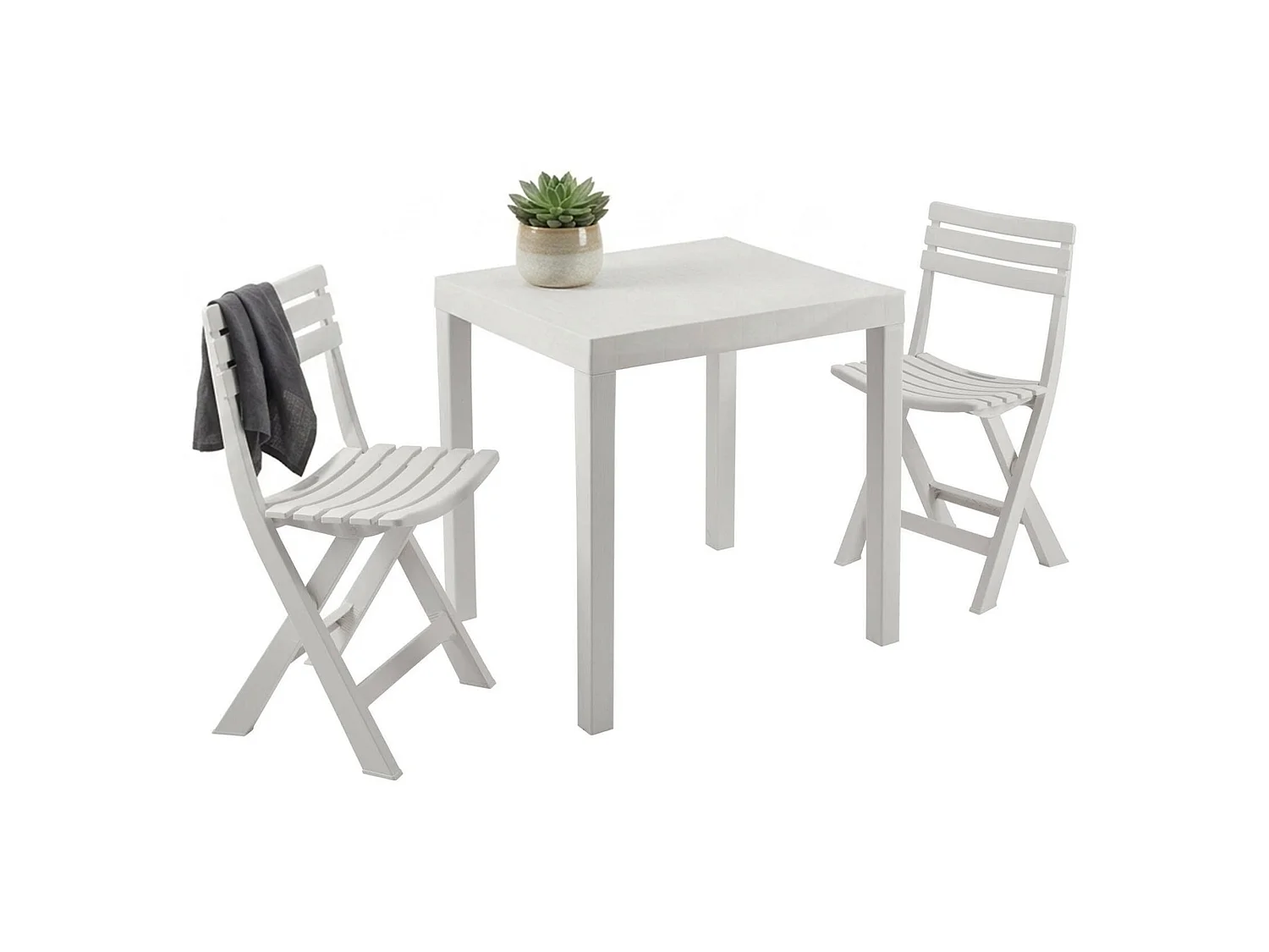 Dlibutt outdoor loungeset, Tuinset met 1 rechthoekige tafel en 2 klapstoelen, Binnen- en buitenset van Pic Nic, 100% Made in Italy, Wit