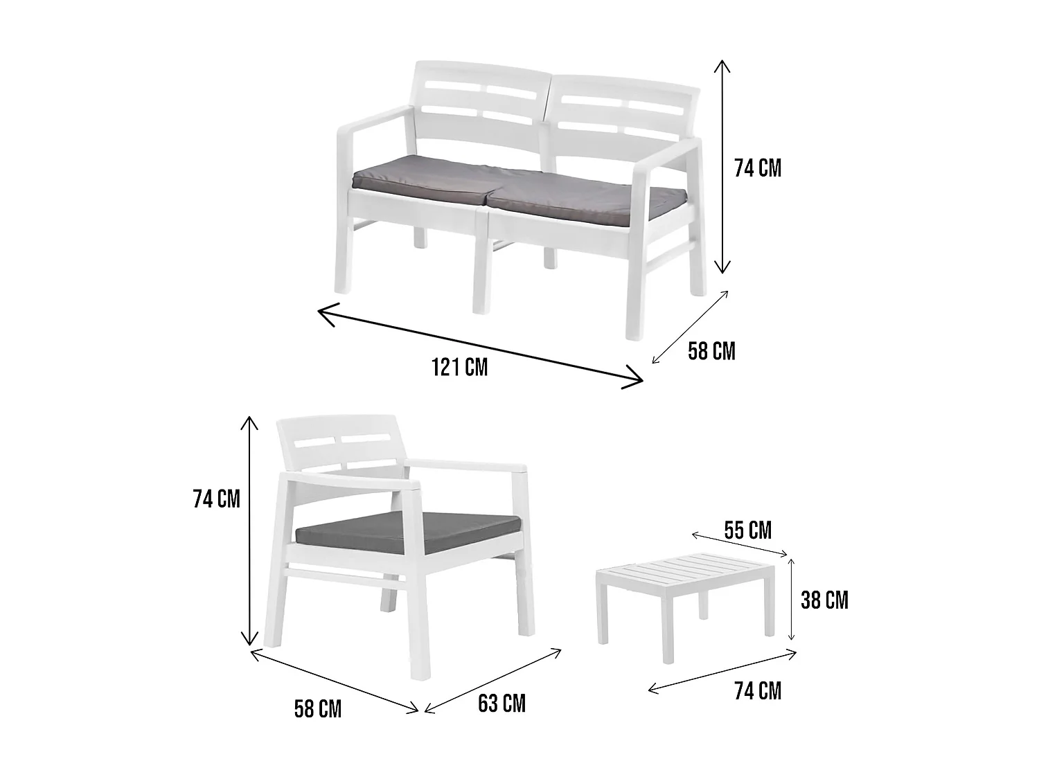 Set Salotto da Esterno Arti, 4 Posti Made in Italy, Bianco, Salottino Outdoor