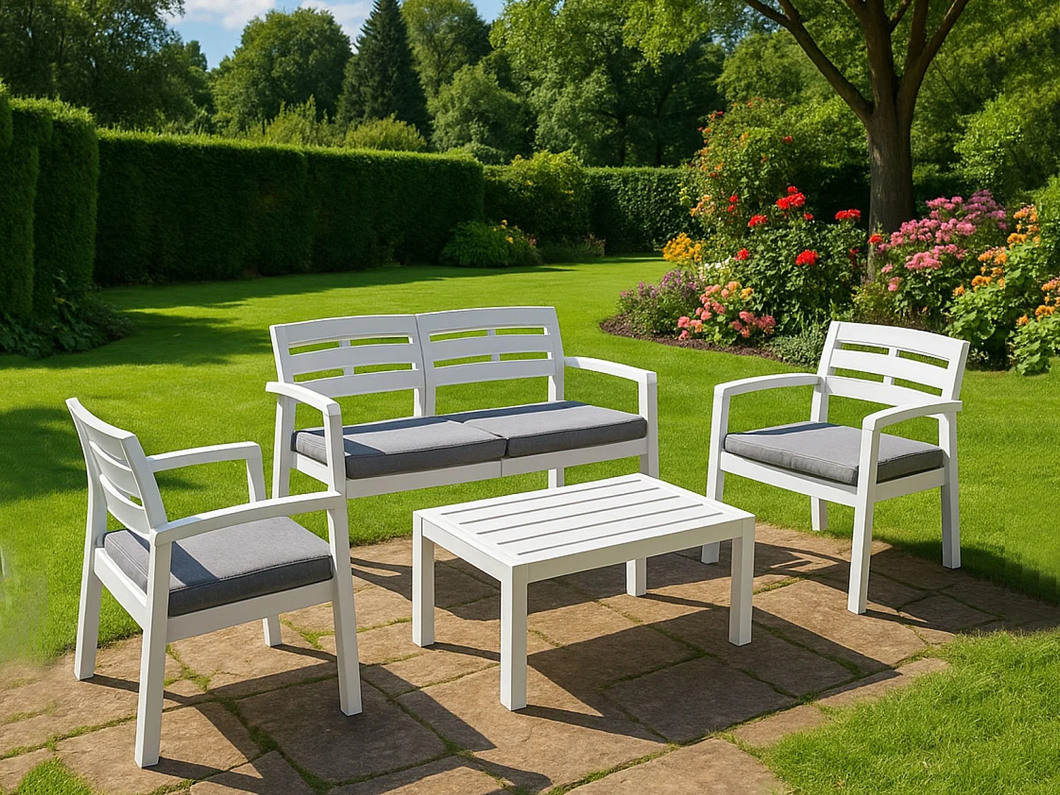 Set Salotto da Esterno Arti, 4 Posti Made in Italy, Bianco, Salottino Outdoor