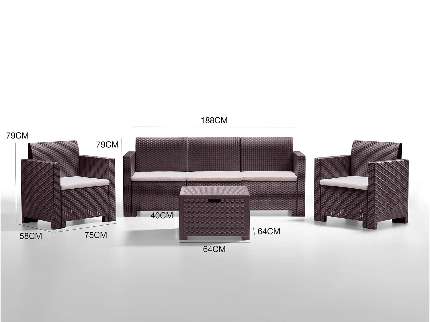 Lounge-Set für den Außenbereich Venus, Gartenmöbel-Set mit Kissen, Sitzbereich für den Innenbereich in Rattan-Optik, 100 % Made in Italy, Braun