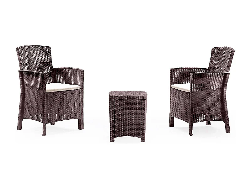 Conjunto lounge para exterior Júpiter, Conjunto de jardim com almofadas, Conjunto lounge interior e exterior com efeito Rattan, 100% Fabricado em Itália, Castanho