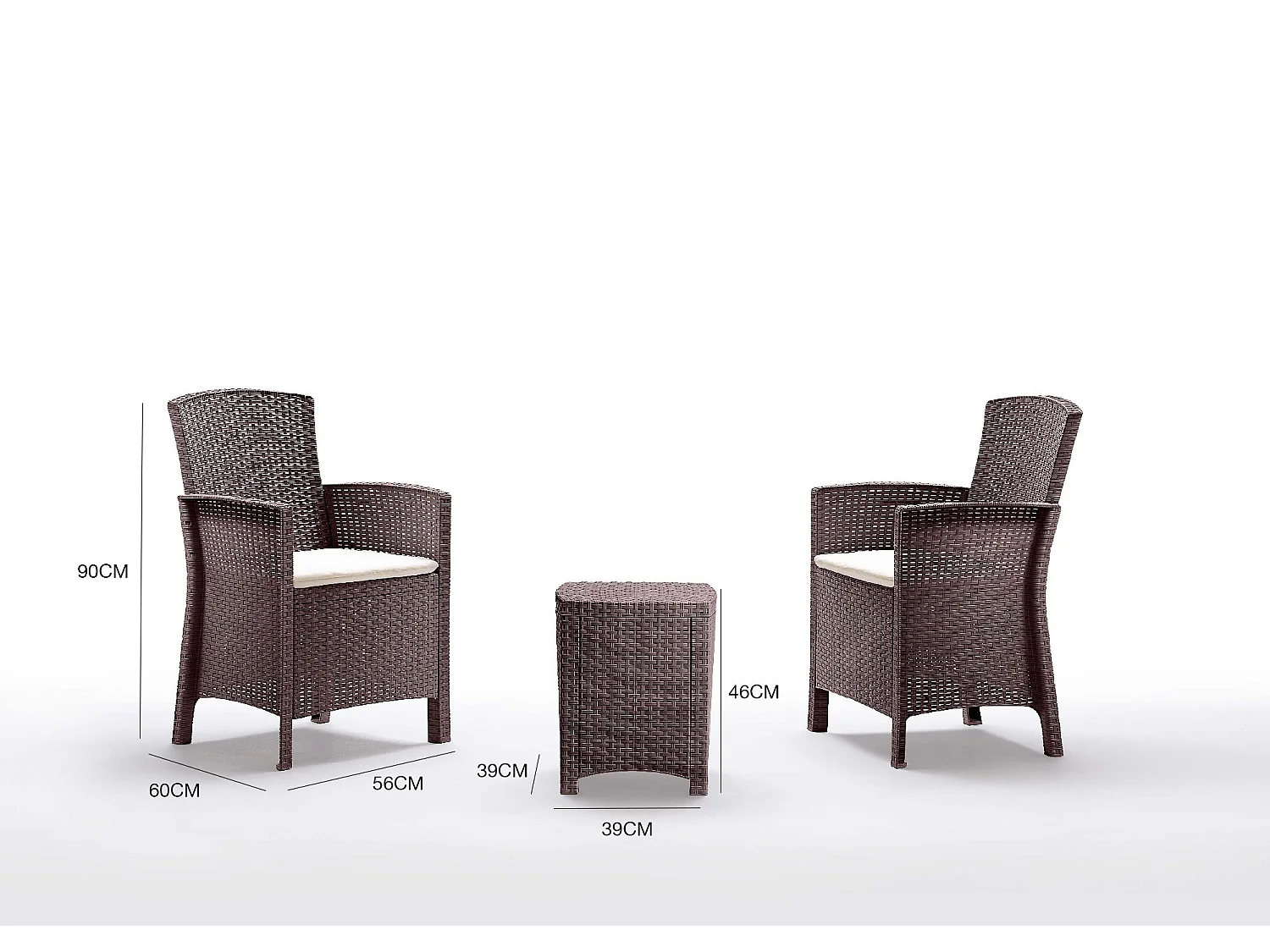 Ensemble de salon d'extérieur Jupiter, Ensemble de jardin avec coussins, Ensemble de salon d'intérieur effet rotin, 100% Made in Italy, Marron