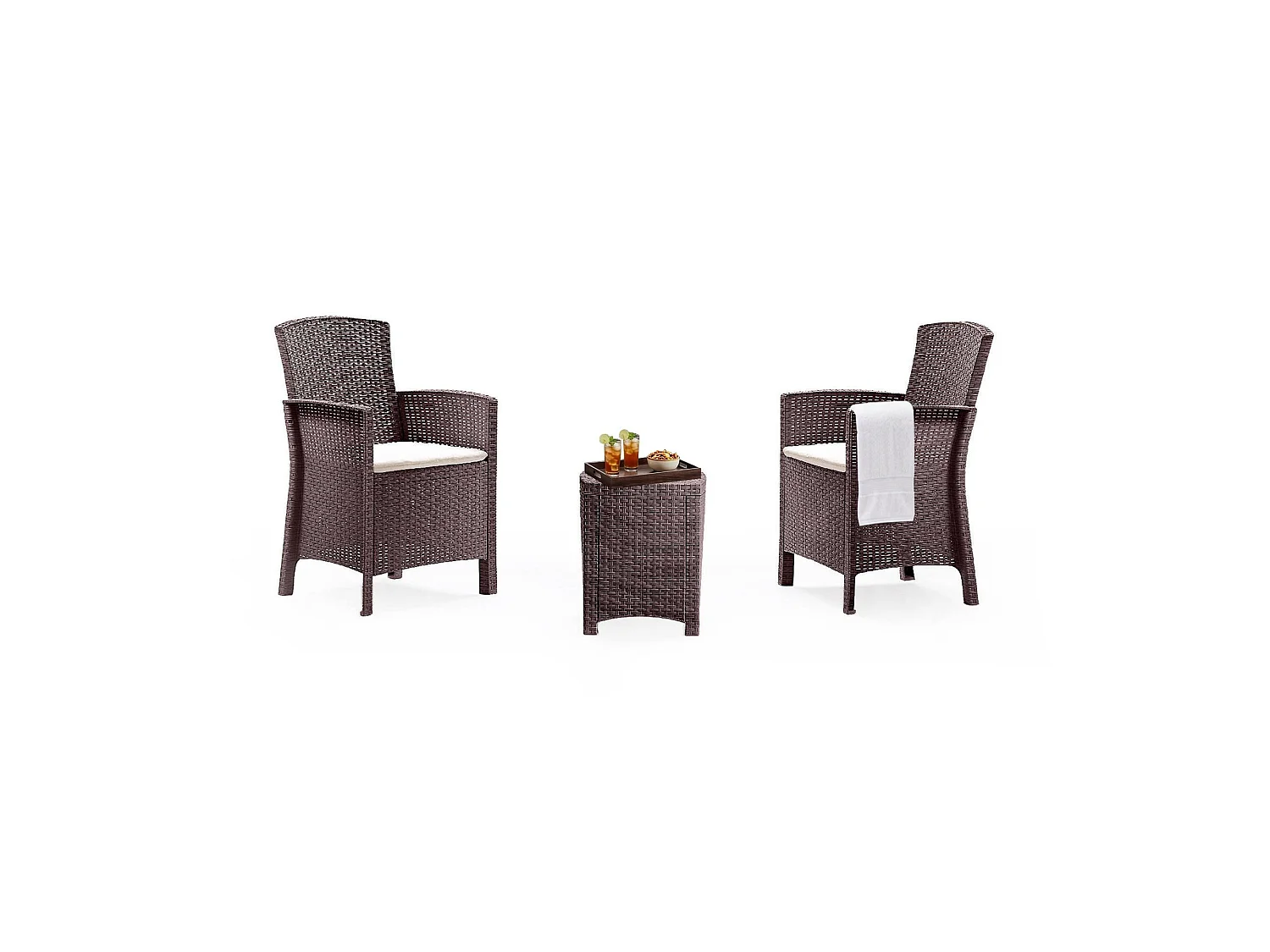 Ensemble de salon d'extérieur Jupiter, Ensemble de jardin avec coussins, Ensemble de salon d'intérieur effet rotin, 100% Made in Italy, Marron