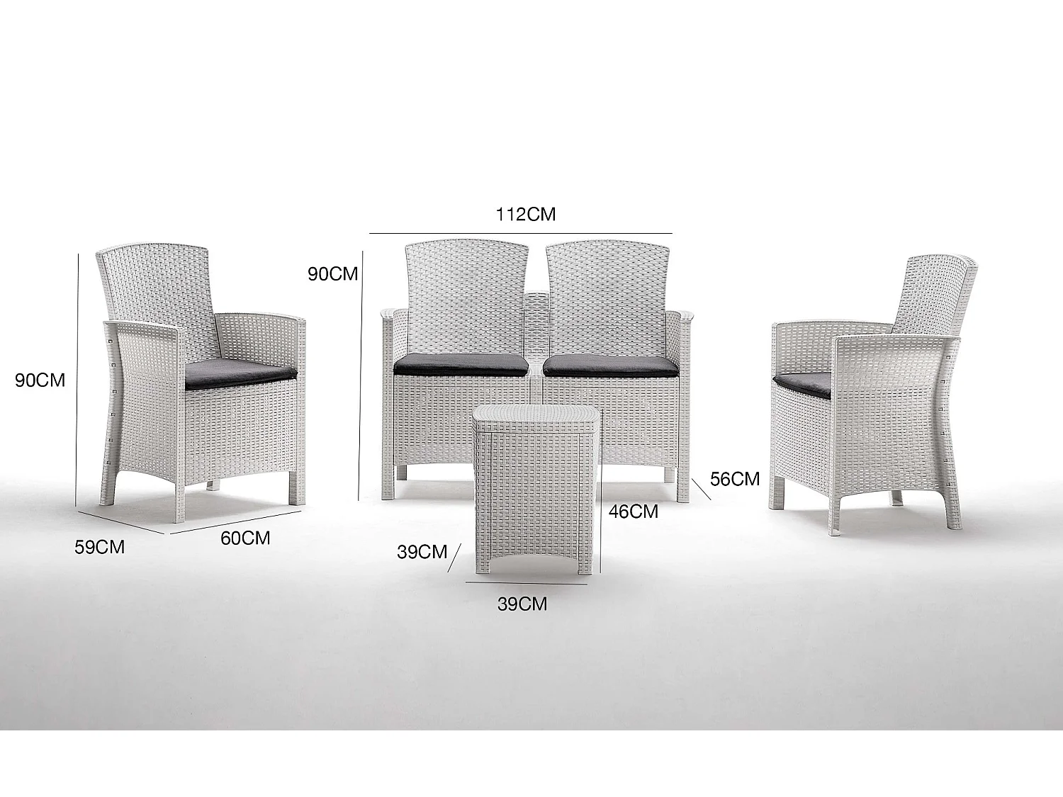 Ensemble de salon d'extérieur Nettuno, Ensemble de jardin avec coussins, Ensemble de salon d'intérieur effet rotin, 100% Made in Italy, Blanc