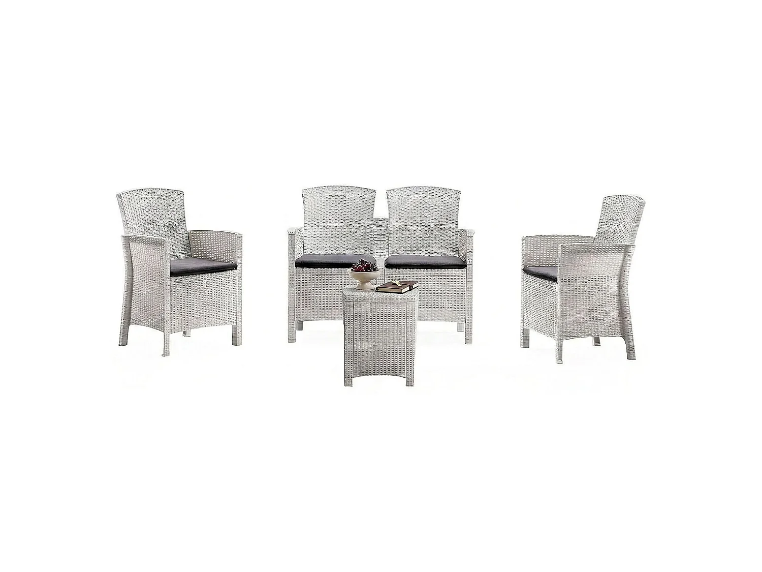Ensemble de salon d'extérieur Nettuno, Ensemble de jardin avec coussins, Ensemble de salon d'intérieur effet rotin, 100% Made in Italy, Blanc
