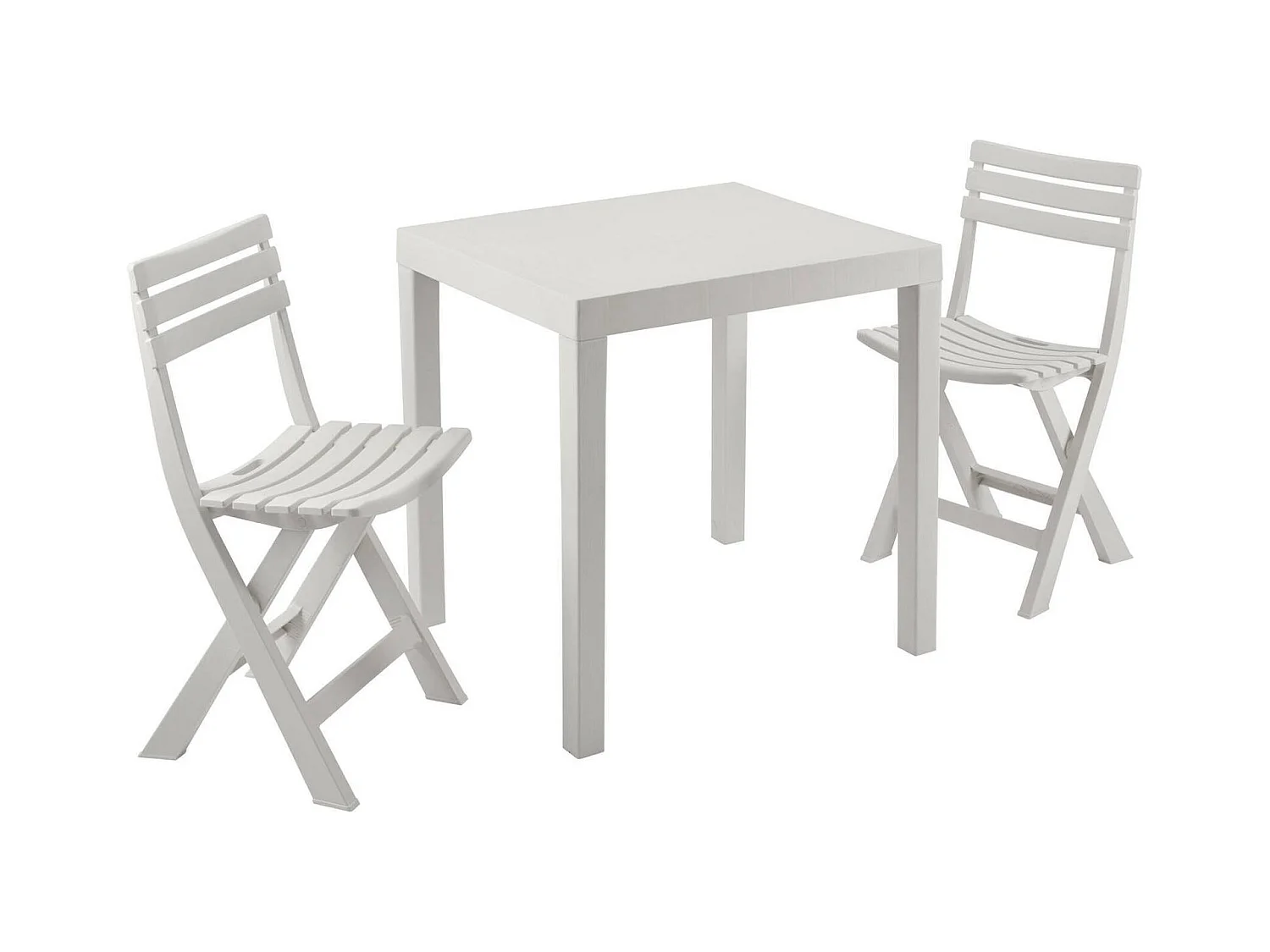 Salon d'extérieur Ortisei, Composition de jardin avec 1 table rectangulaire et 2 chaises pliantes, Salon intérieur et extérieur de Pic Nic, Blanc - Dmora