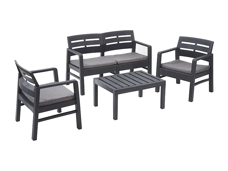 Outdoor-Lounge-Set Dgyas, Gartengarnitur mit 2 Sesseln, 1 Sofa und 1 Couchtisch, Innen- und AuÃŸensitzgruppe mit Kissen, 100 % Made in Italy, Anthrazit