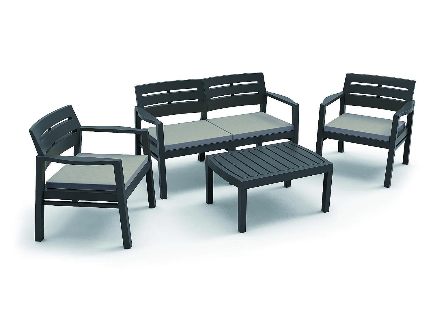 Outdoor-Lounge-Set Dgyas, Gartengarnitur mit 2 Sesseln, 1 Sofa und 1 Couchtisch, Innen- und AuÃŸensitzgruppe mit Kissen, 100 % Made in Italy, Anthrazit