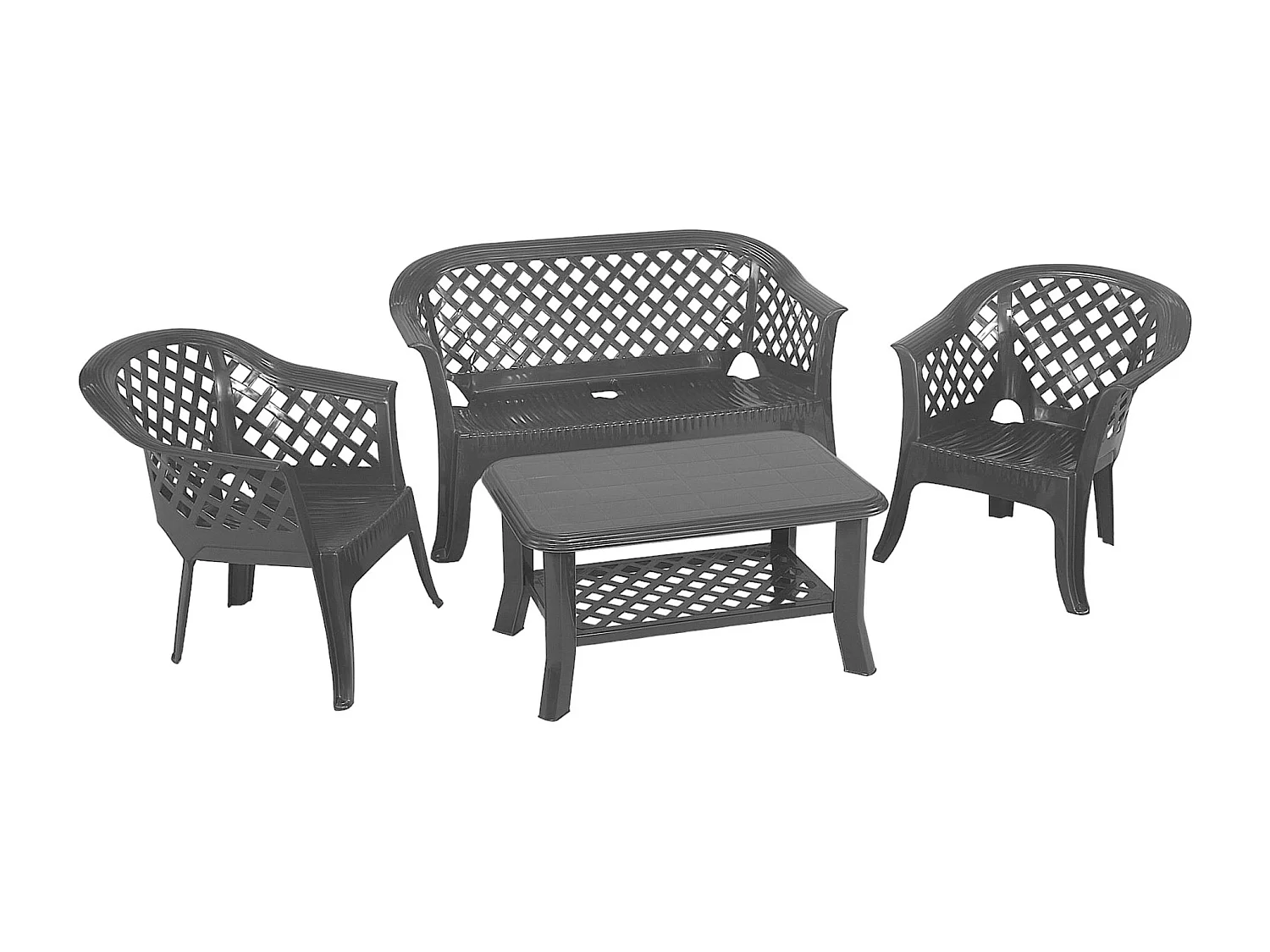 Outdoor-Lounge-Set Dante, Gartengarnitur mit 2 Sesseln, 1 Bank und 1 Couchtisch, Innen- und Außensitzgruppe, 100 % Made in Italy, Anthrazit
