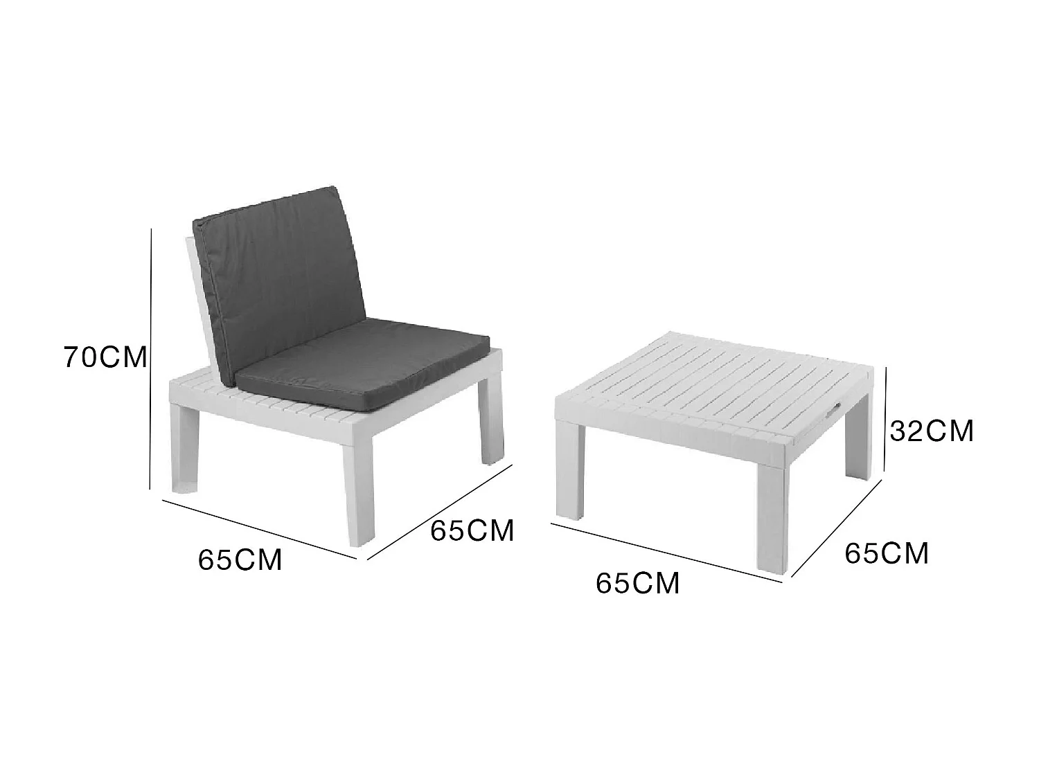 Conjunto lounge ao ar livre Cervia, Conjunto de jardim com 2 lugares com encosto e 1 módulo multifuncional, Lounge com almofadas, 100% Fabricado na Itália, Branco